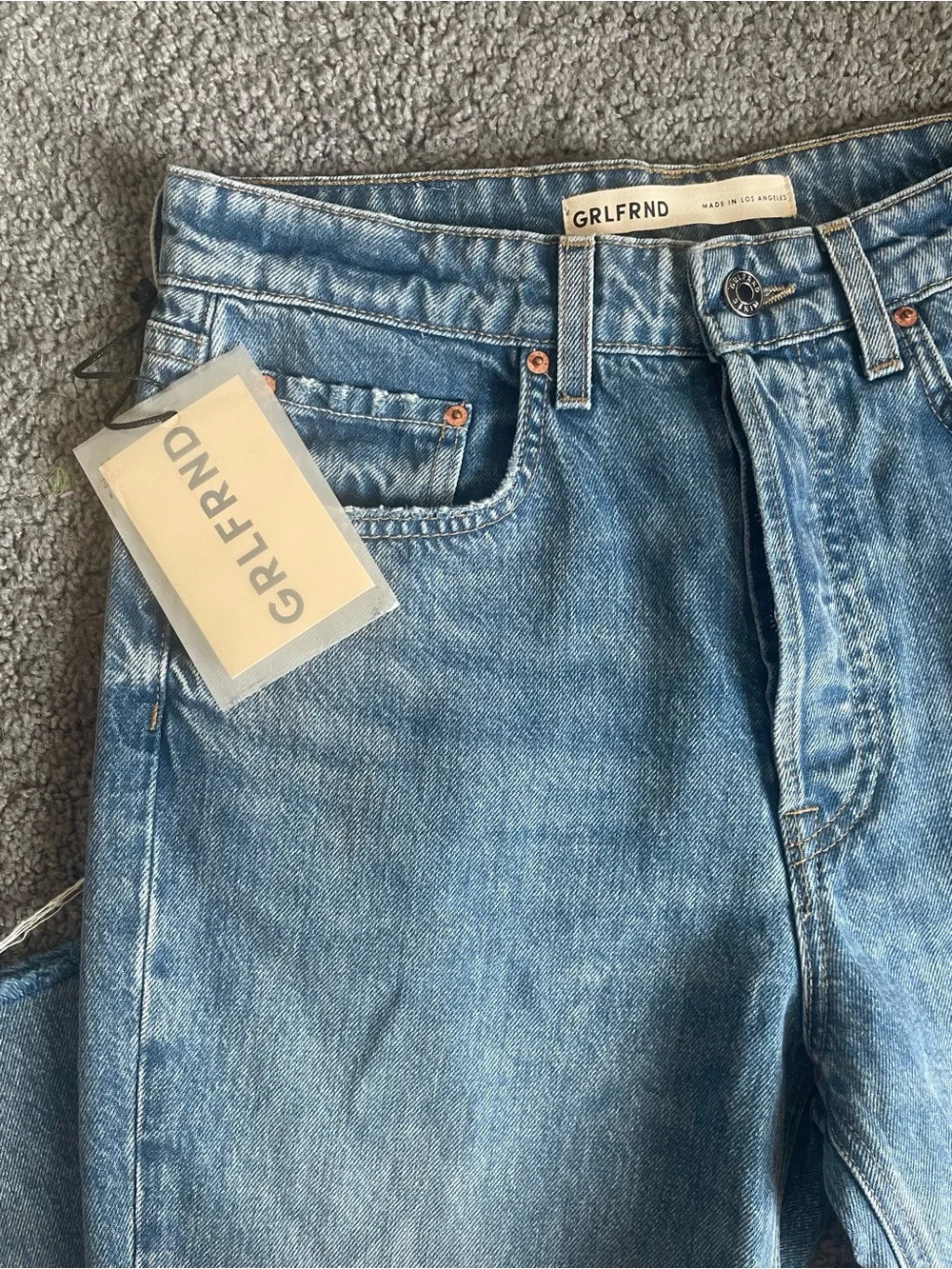 NWT GRLFRND Karolina High Rise Straight Crop Jeans Button Fly Light Wash 28